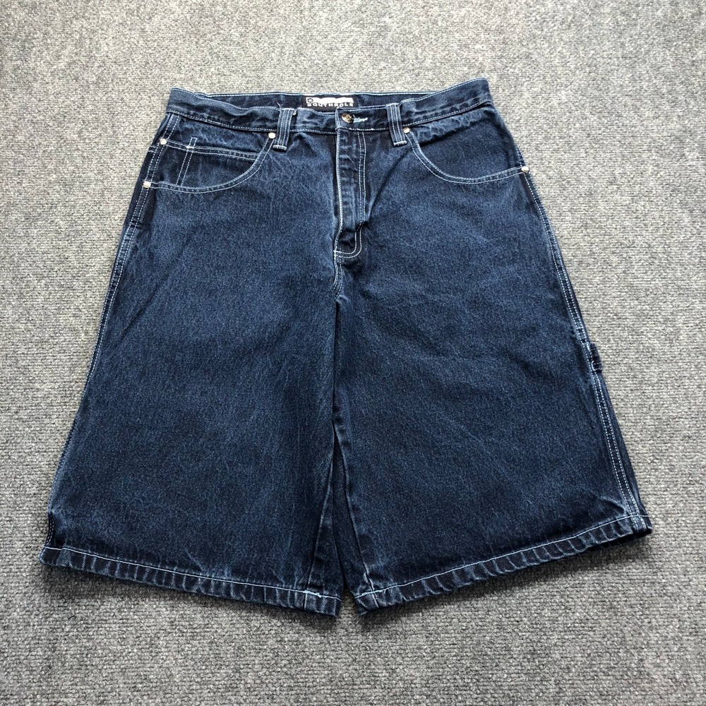 Southpole Mens Baggy Denim Carpenter Shorts Dark Wash Y2K Hip Hop Blue Size 32